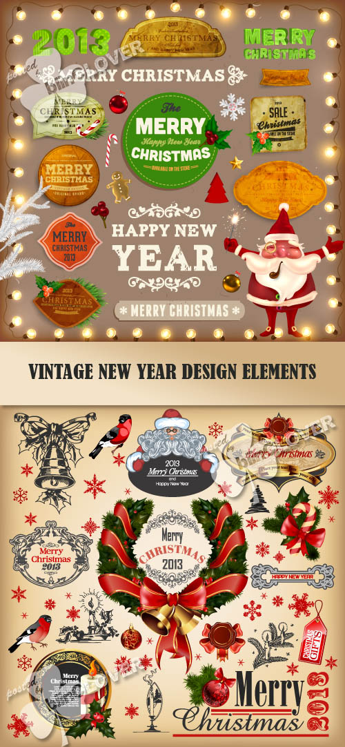 Vintage New Year design elements 0298