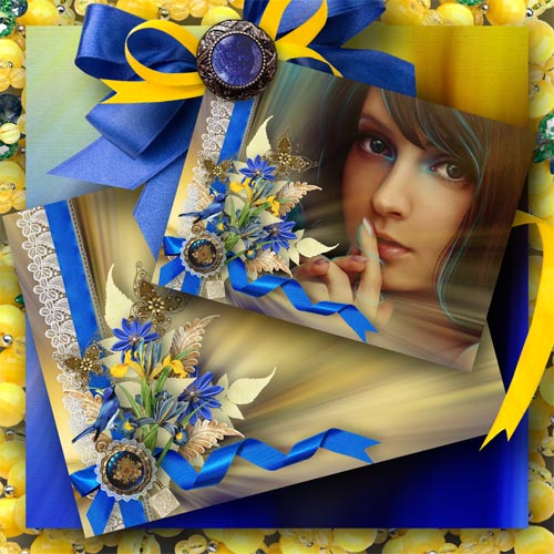 Необычная желто-синяя цветочная рамка - Шик