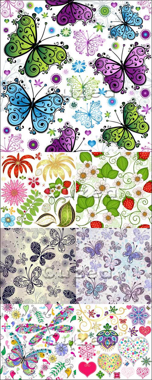      / Background with butterflies and flowers in vector