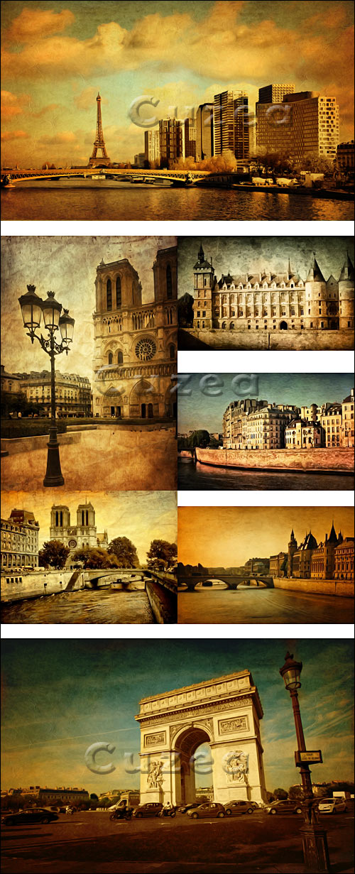     / Vintage cards with images of Paris - Stock photo