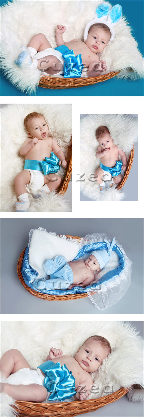 ,   Baby-boy with blue ribbon - Stock photo