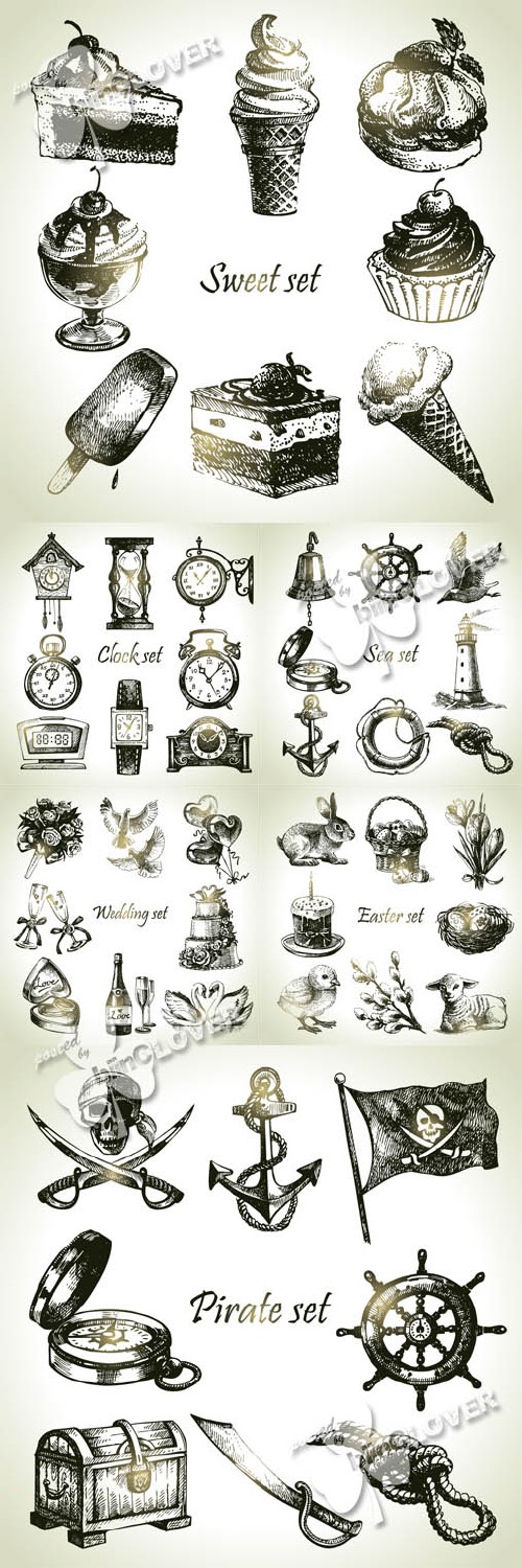 Set of hand drawn illustrations and objects 0416