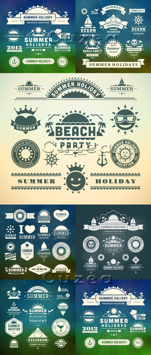      / Summer labels and inscriptions in vector