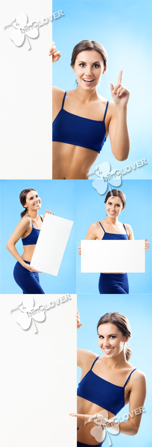 Fitness woman with blank signboard 0319