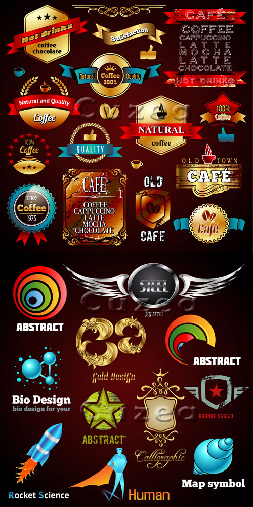       / Coffee and abstract labels in vector