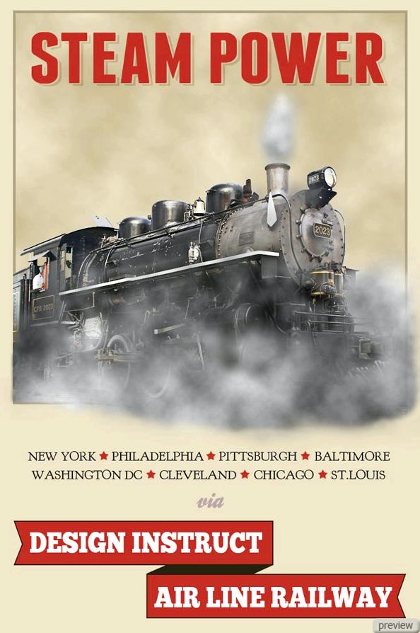 Постер с локомотивом в стиле винтаж