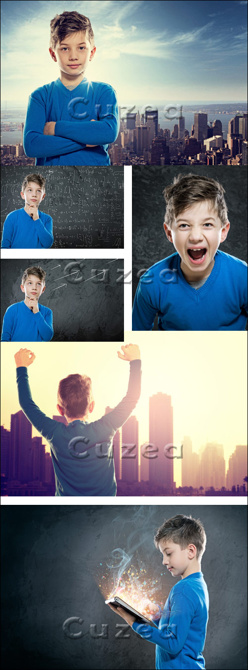     / Boy in front of Skyline - stock photo