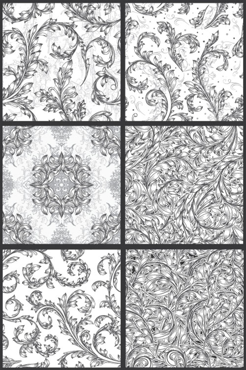 Seamless Vector Patterns Floral Chaos Engraved Set 67