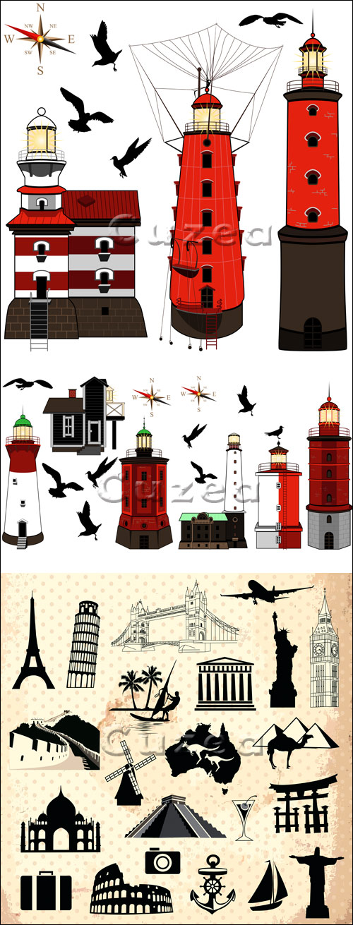        | Beacon in the sea and travel elements in vector