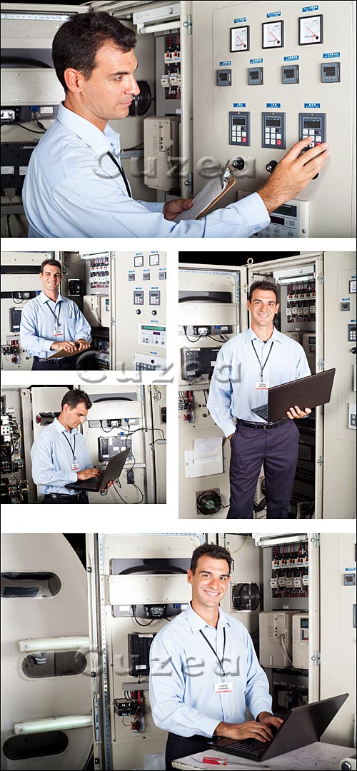  ,   / Industrial programmer checking computer - stock photo