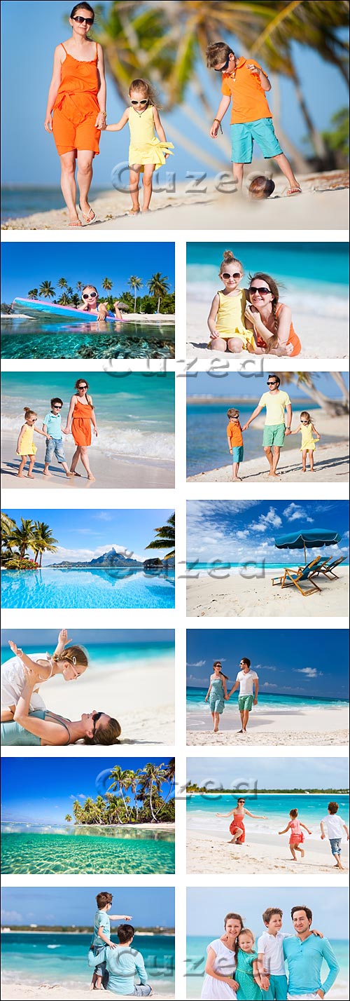        / Family on a tropical beach vacation - stock photo