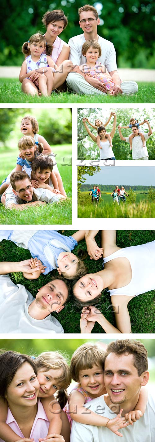     / Happy family in the forest - stock photo