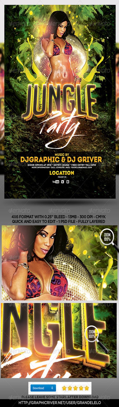 PSD - GraphicRiver Jungle party Flyer Template