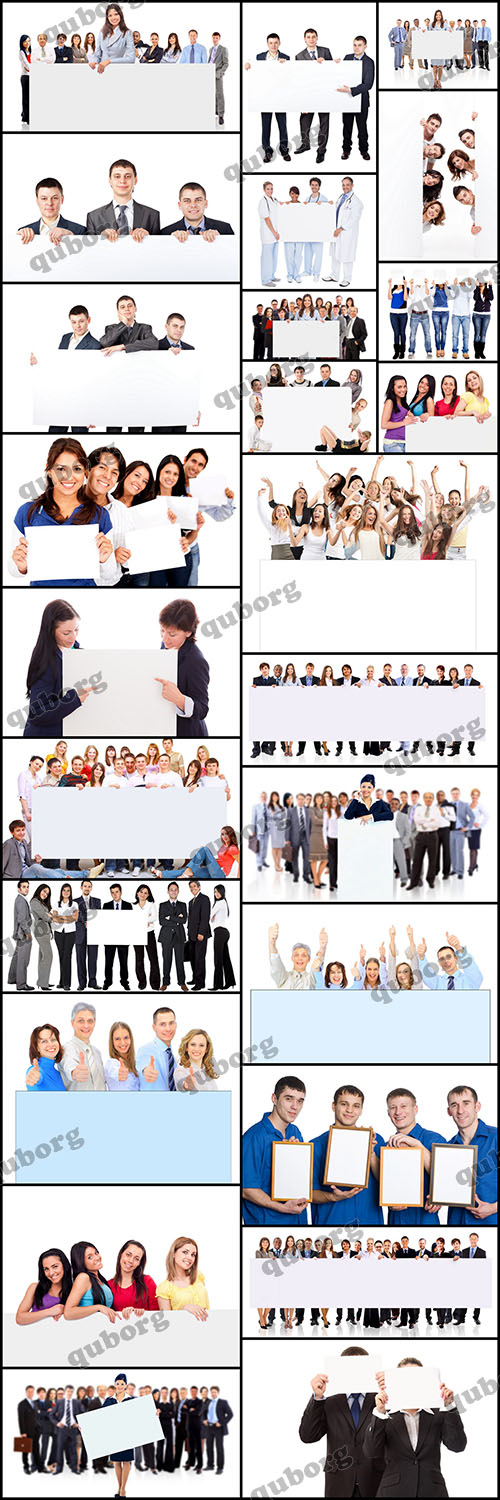 Stock Photos - Group of People with a Banner - 25 JPG